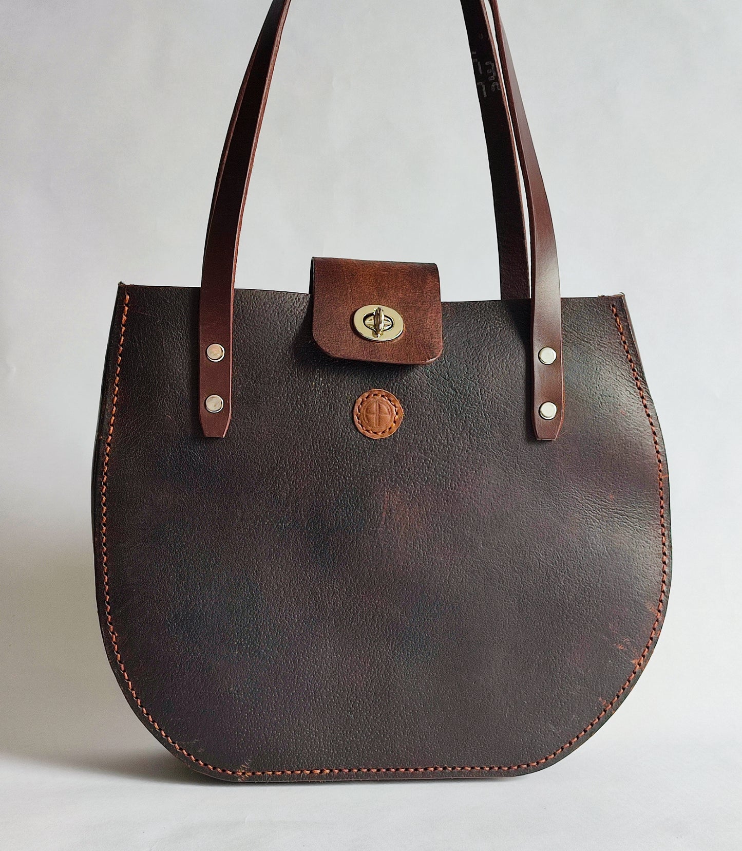 Tote bag cuir recyclé Luxe | Sac à main robuste point sellier| Design quartier de selle - Maroquinerie Cavalière